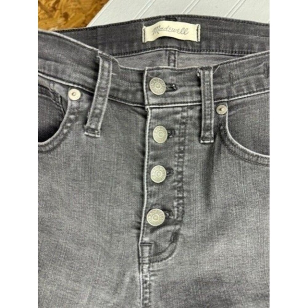 Madewell Size 26 Womens Jeans 10" High Rise Skinny Raw Hem Black Button Fly - Picture 5 of 6